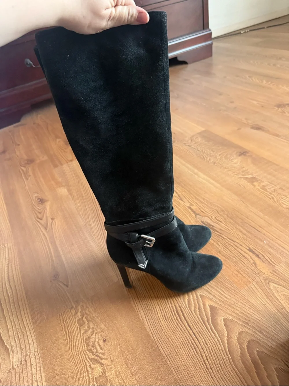Antonio Melani Women's Black Suede High-Heel Knee Boots